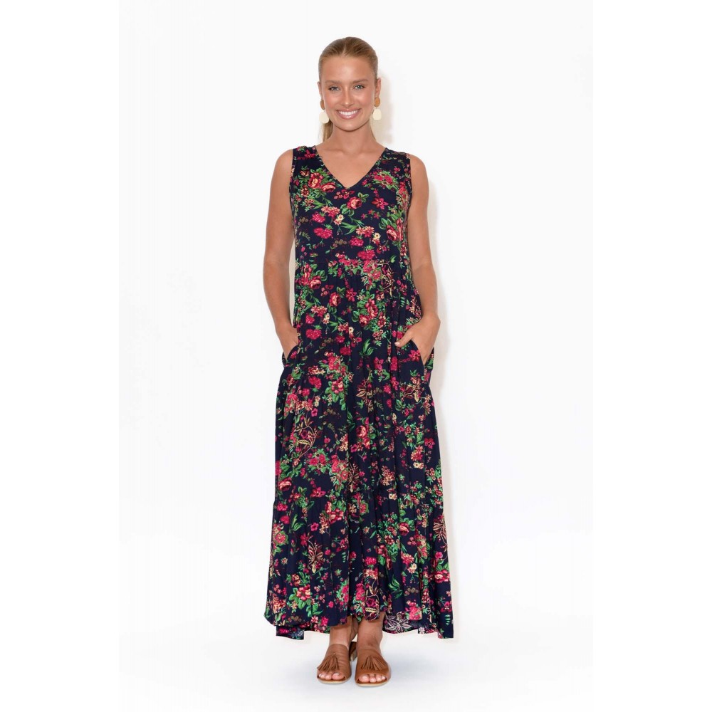 Navy Rose Sleeveless Dress