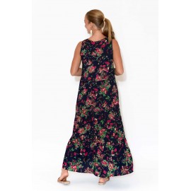 Navy Rose Sleeveless Dress