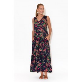 Navy Rose Sleeveless Dress