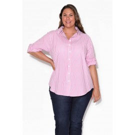 Pink Stripe Cotton Poplin Shirt