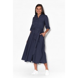 Navy Cotton Poplin Dress