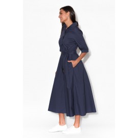 Navy Cotton Poplin Dress