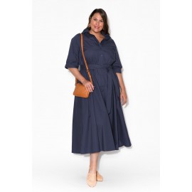 Navy Cotton Poplin Dress