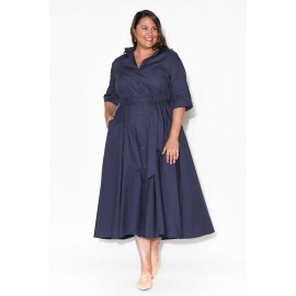 Navy Cotton Poplin Dress