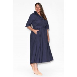 Navy Cotton Poplin Dress