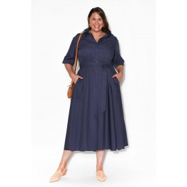 Navy Cotton Poplin Dress